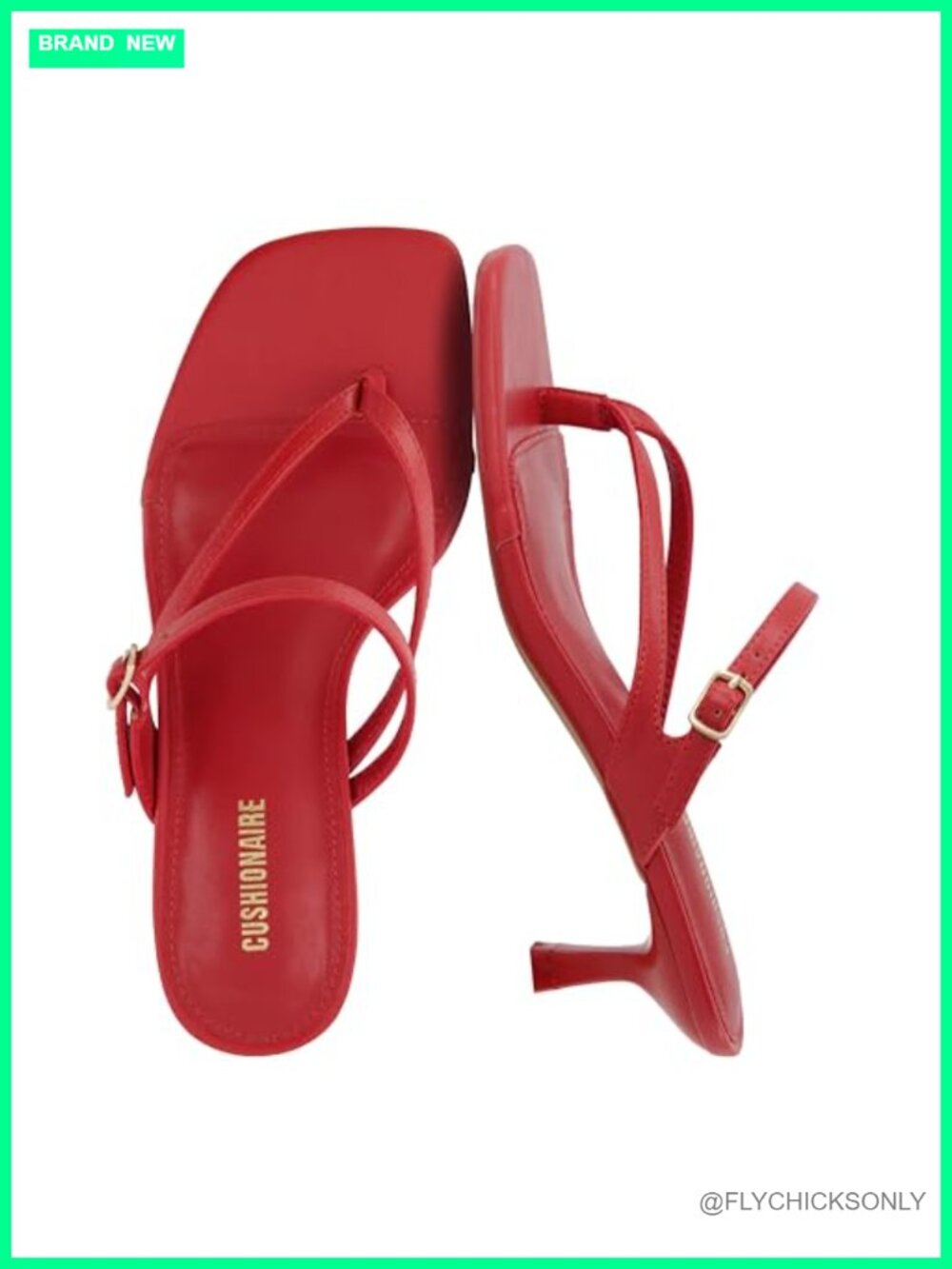 Kitten Heel Thong Sandals Faux Leather Square Toe Buckle Strappy Dressy